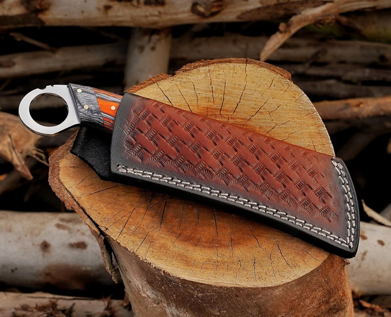 BE BREAK EDGE Handmade Stainless Steel Lineman’s Hawkbill knife with Leather sheath, Heavy Duty Utility Knife blade Electrician Wire Skinning knife for professional. - Image 5